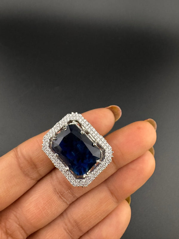 Premium Adjustable 3D Designer Ring in stones and CZ in floral design