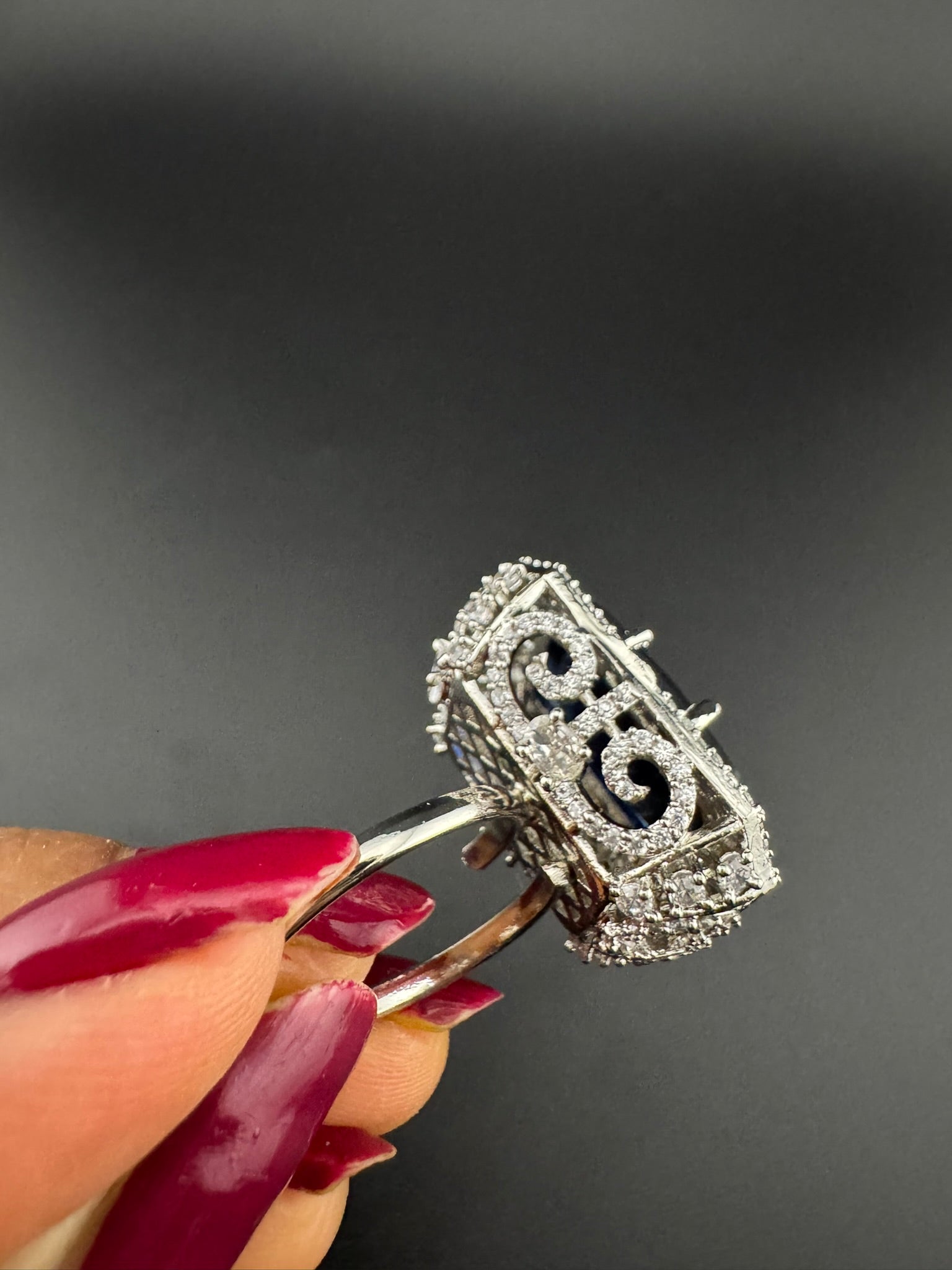 Premium Adjustable 3D Designer Ring in stones and CZ in floral design