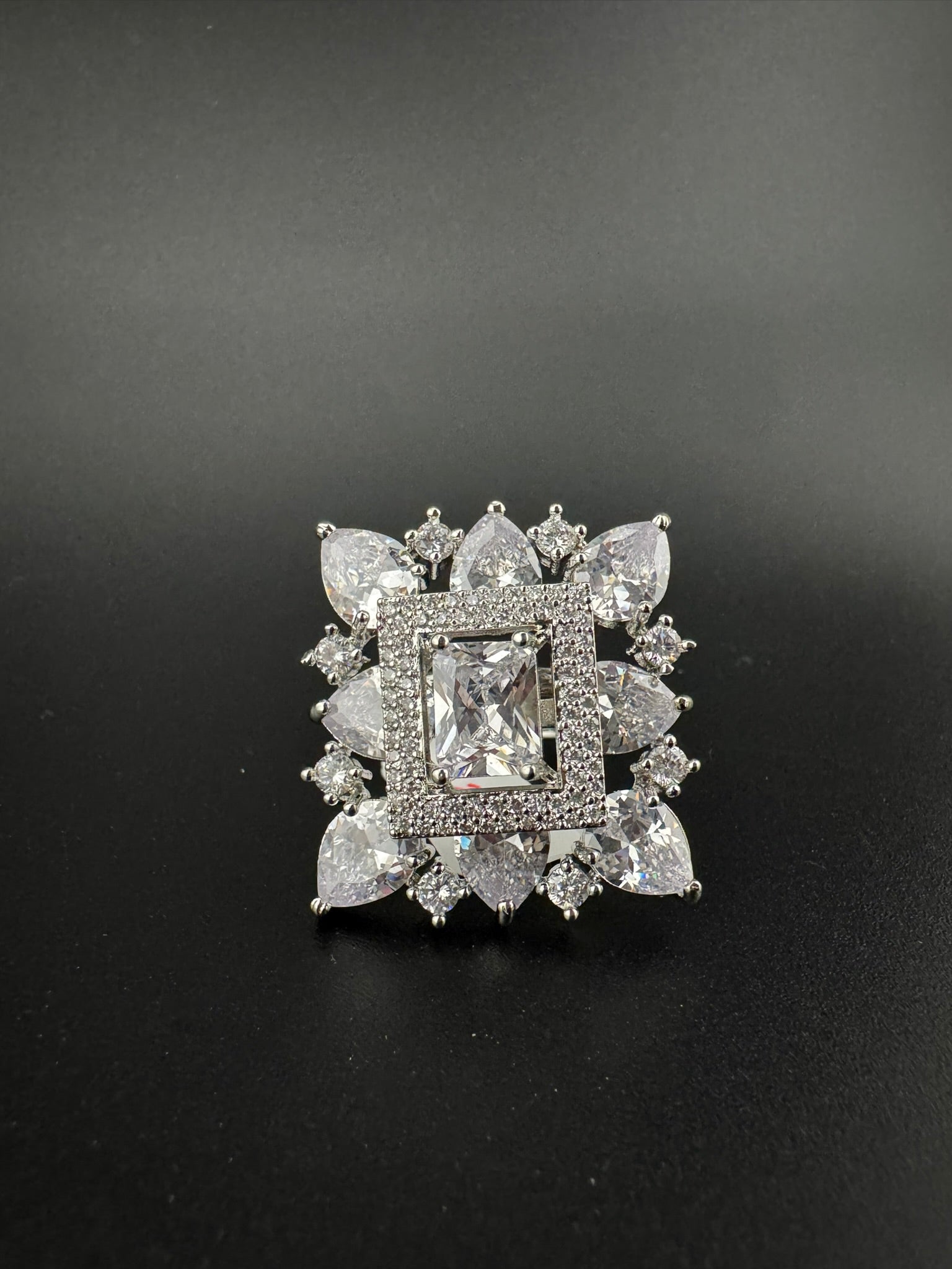 Premium Adjustable Square Ring, stones, CZ unique design