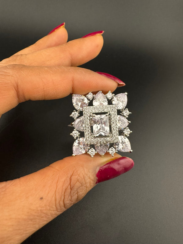 Premium Adjustable Square Ring, stones, CZ unique design