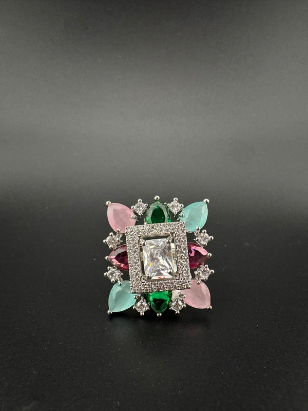 Premium Adjustable Square Ring, stones, CZ unique design