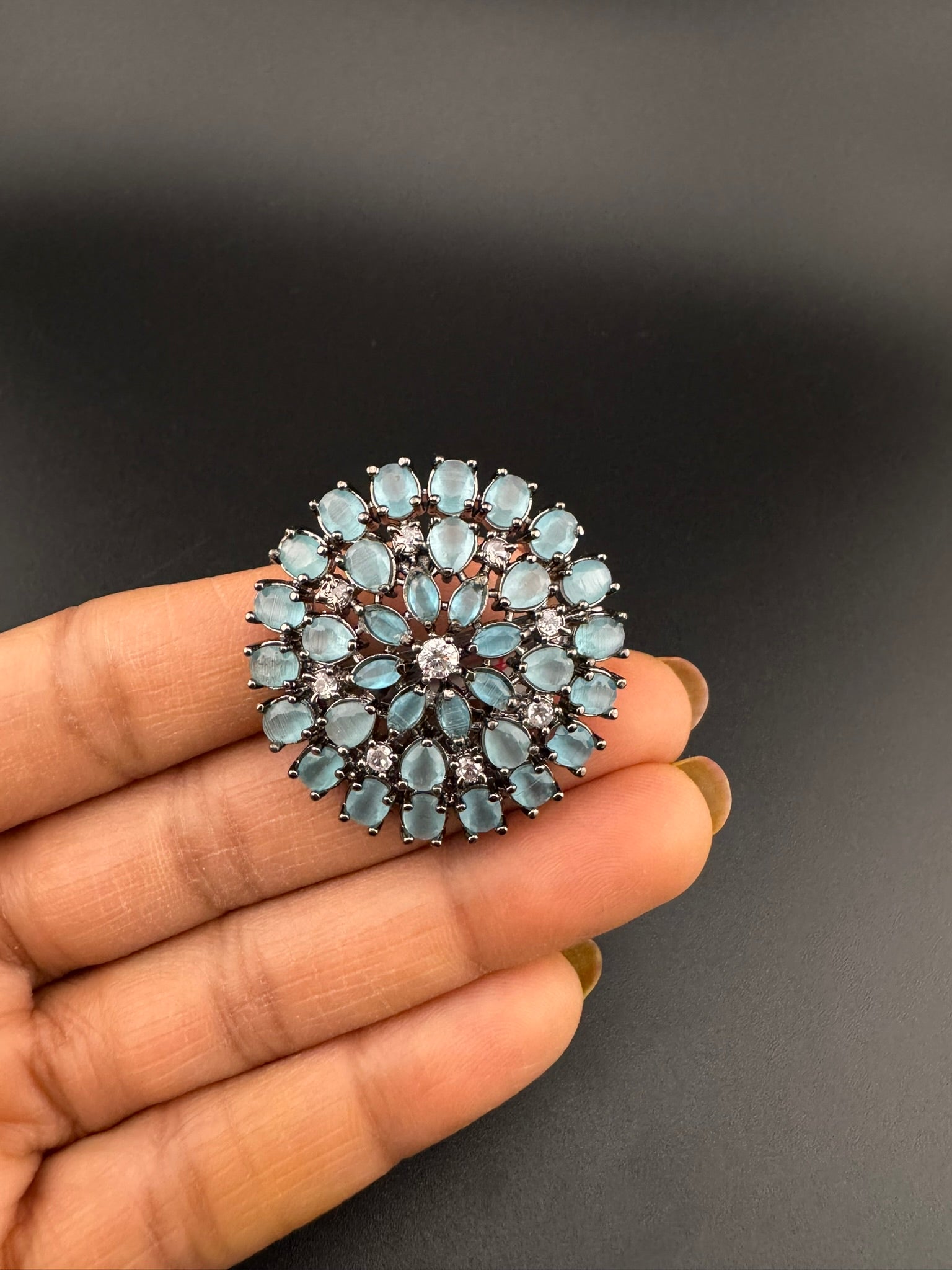 Premium Victorian Adjustable Big round Ring, stones, CZ setting