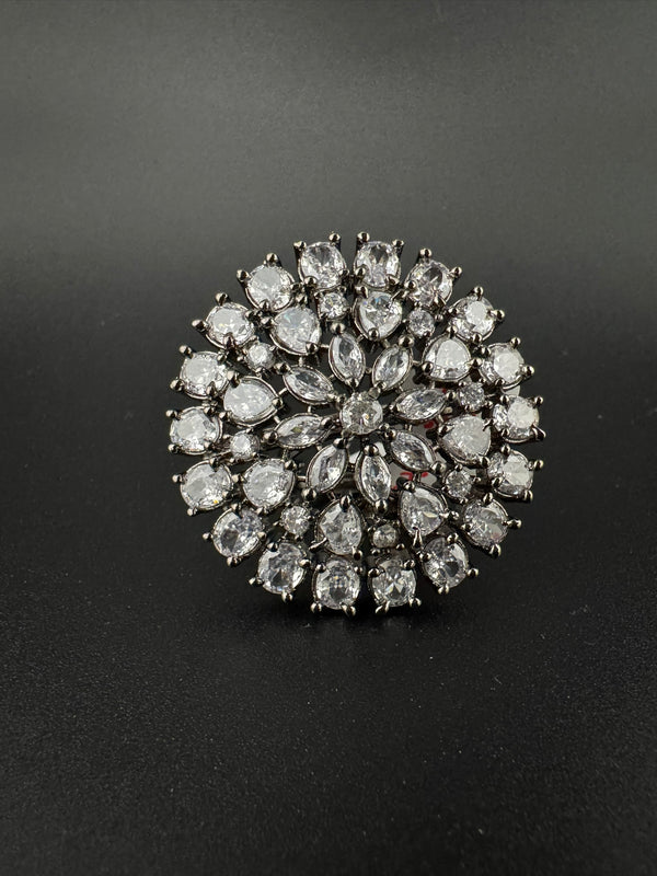 Premium Victorian Adjustable Big round Ring, stones, CZ setting