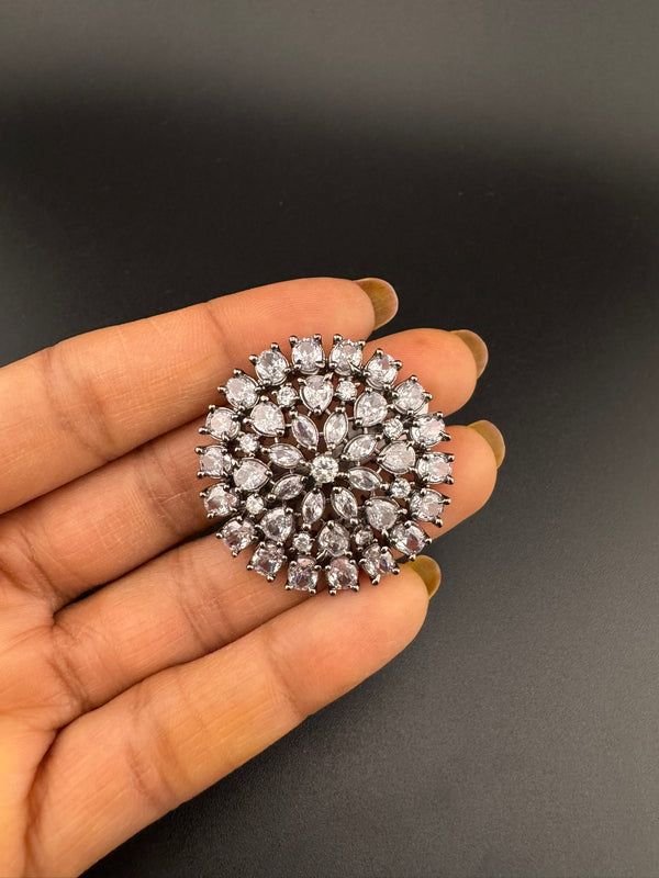 Premium Victorian Adjustable Big round Ring, stones, CZ setting