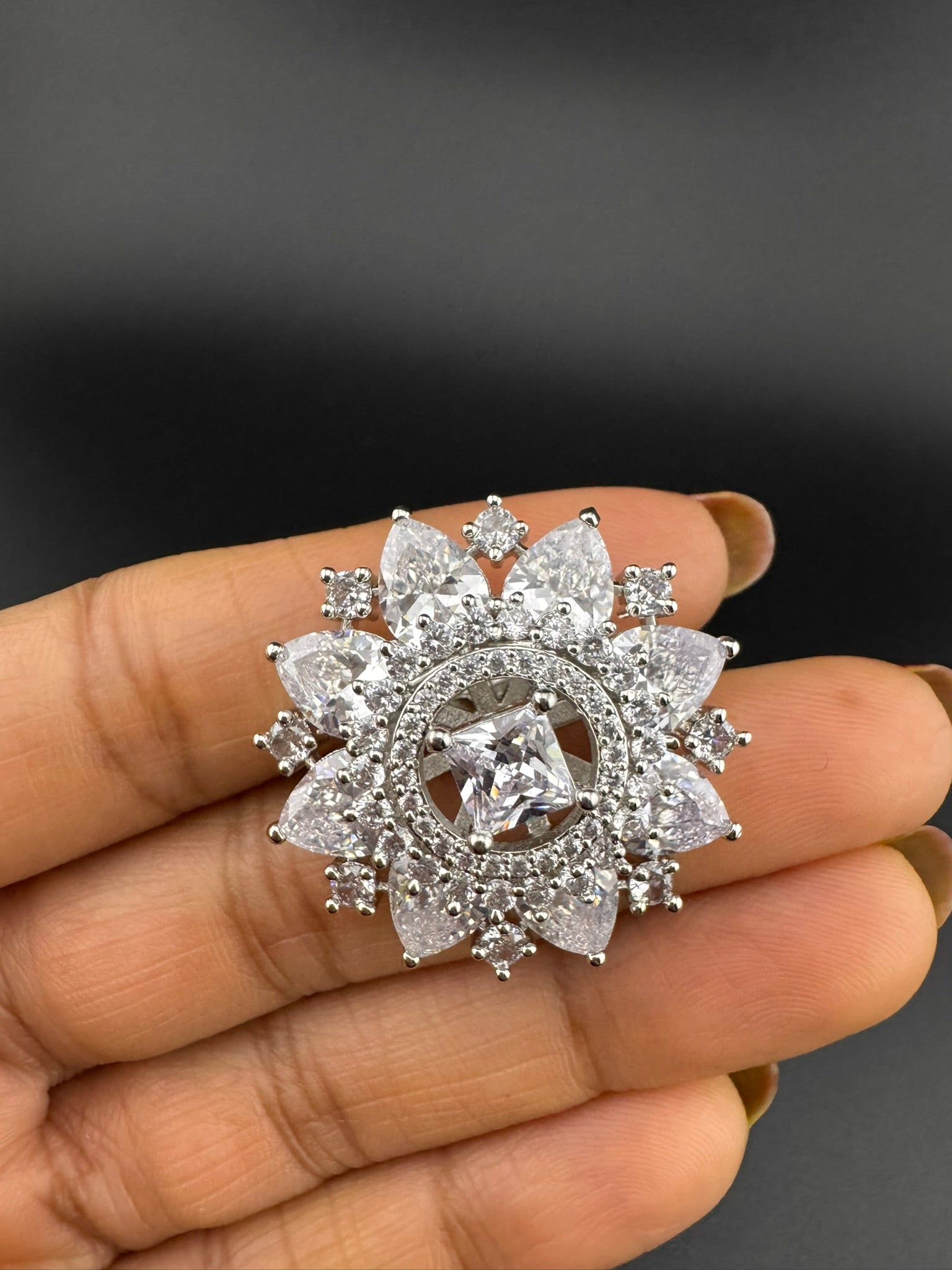 Premium Adjustable Round Ring, stones, CZ unique design