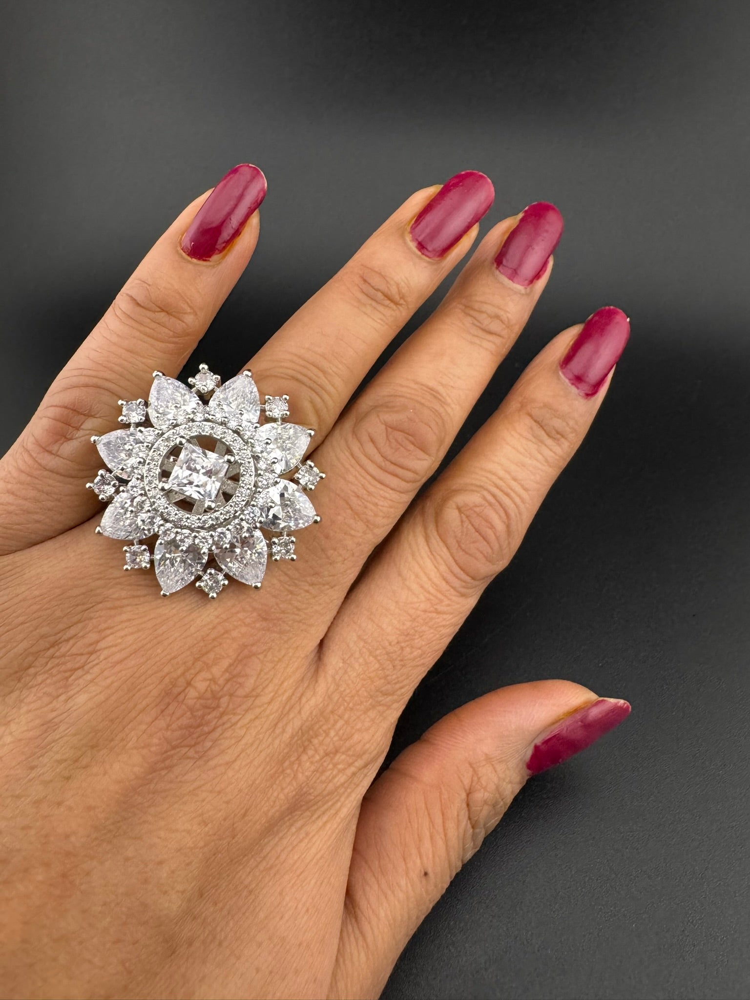 Premium Adjustable Round Ring, stones, CZ unique design