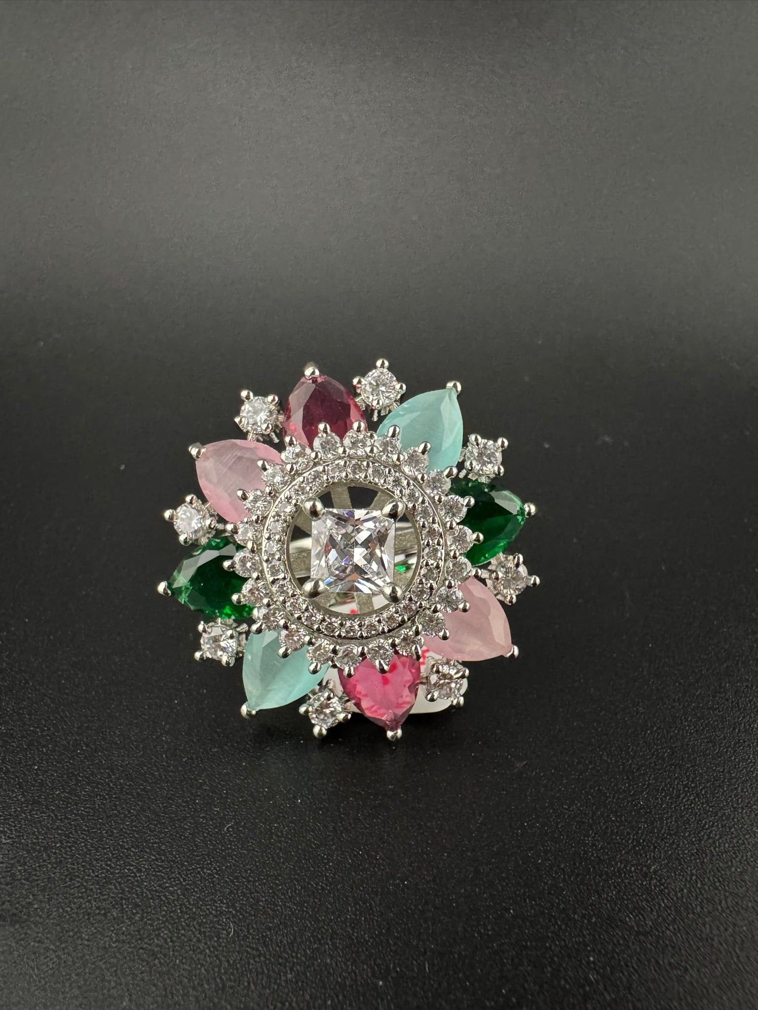 Premium Adjustable Round Ring, stones, CZ unique design