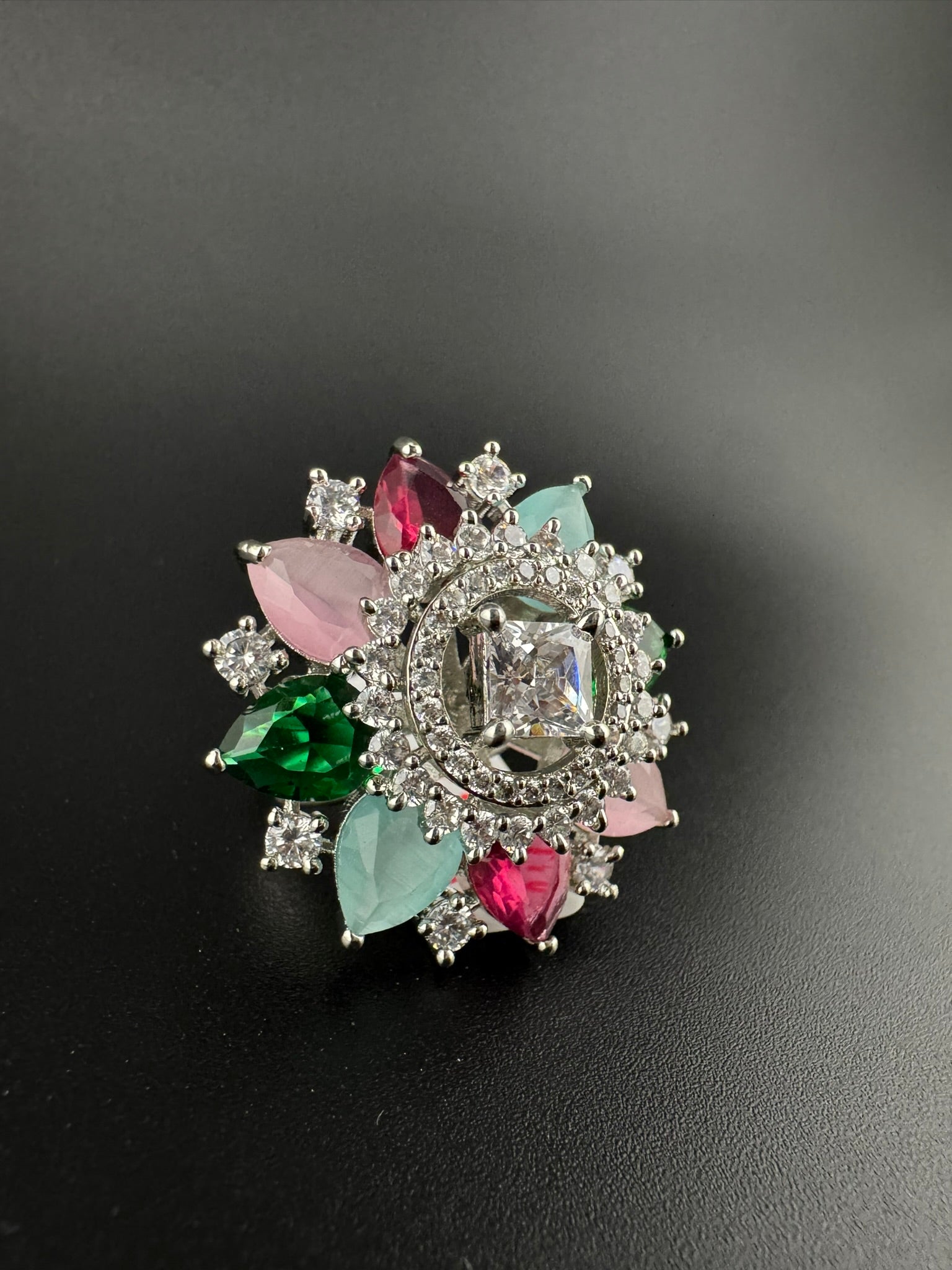 Premium Adjustable Round Ring, stones, CZ unique design