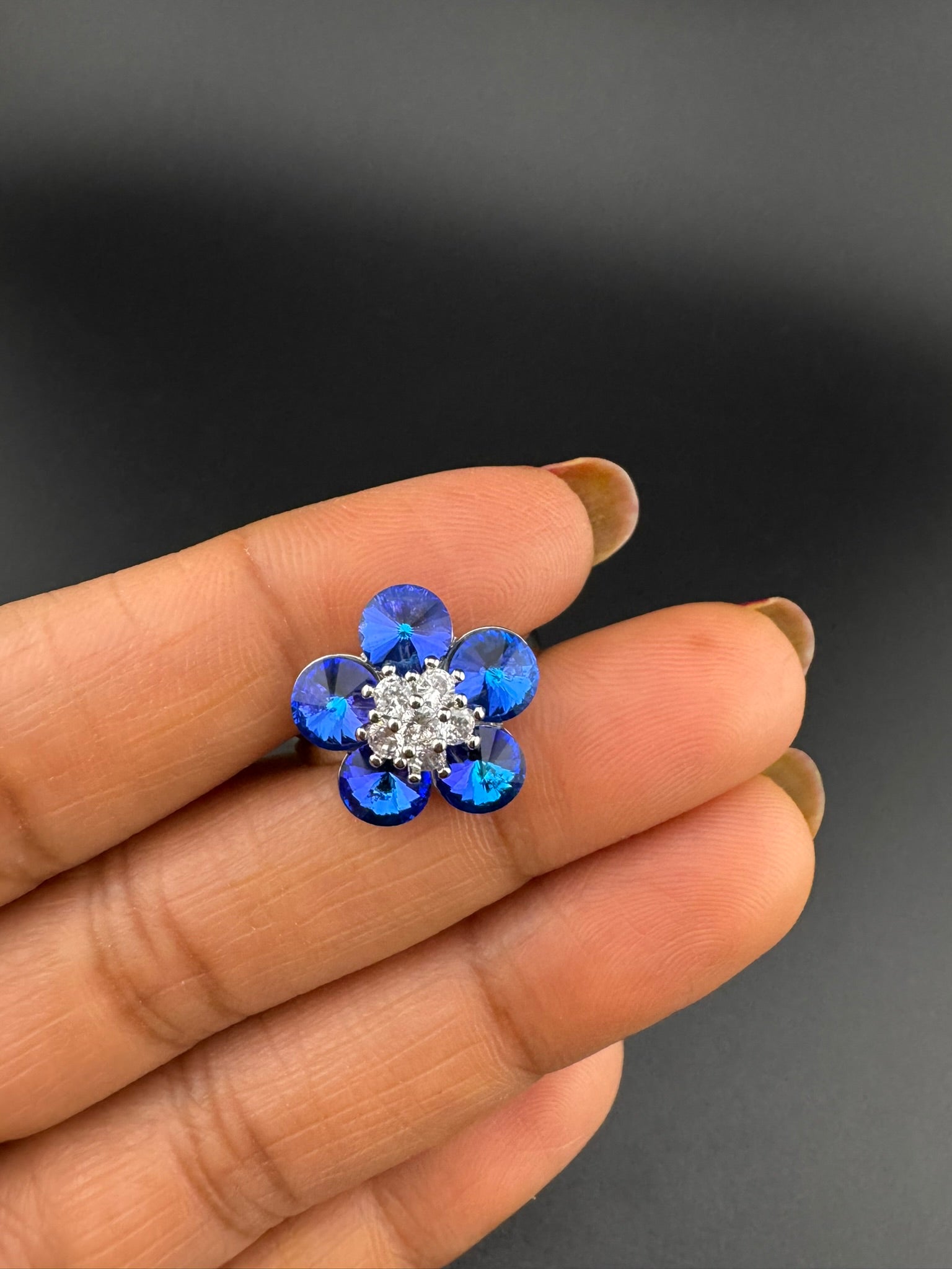 Premium Adjustable Round small Ring with Swarovski crystals and CZ