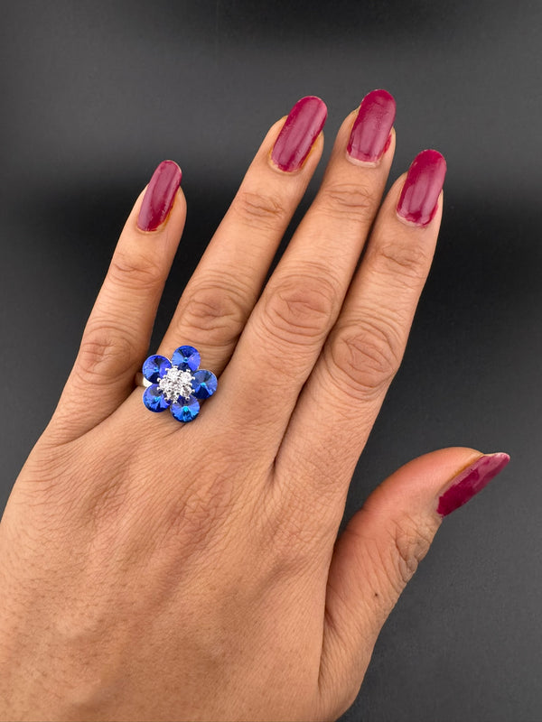 Premium Adjustable Round small Ring with Swarovski crystals and CZ
