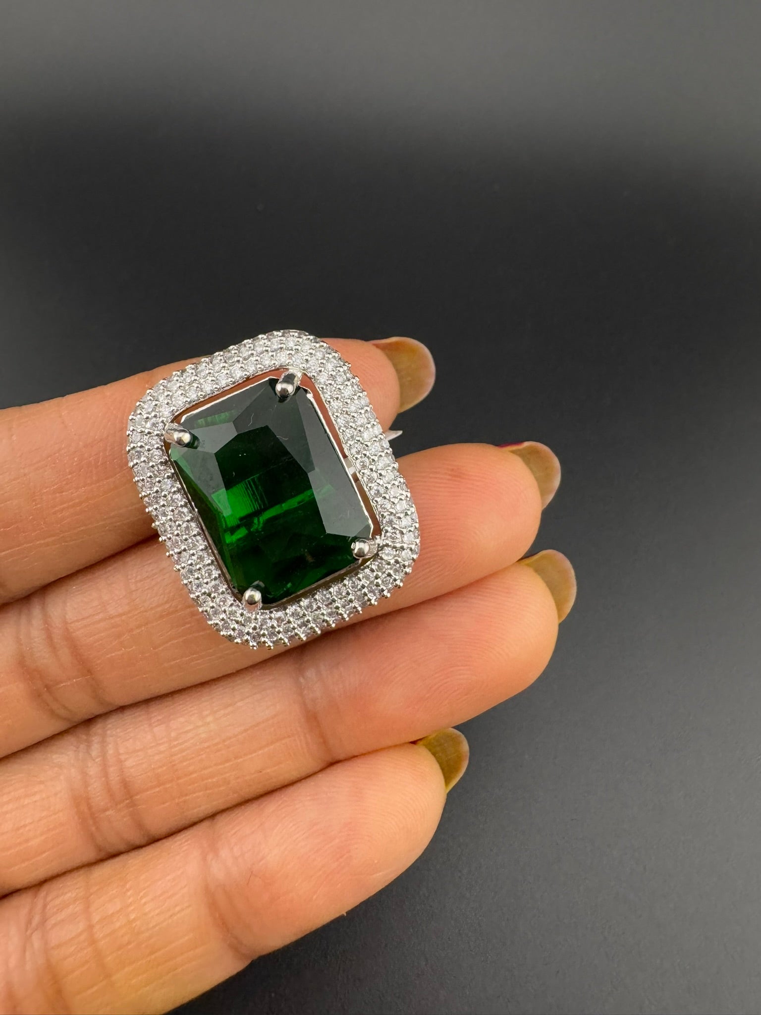 Premium Quality Adjustable Rectangle Ring, Crystals, CZ unique design