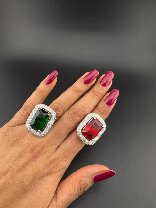 Premium Quality Adjustable Rectangle Ring, Crystals, CZ unique design