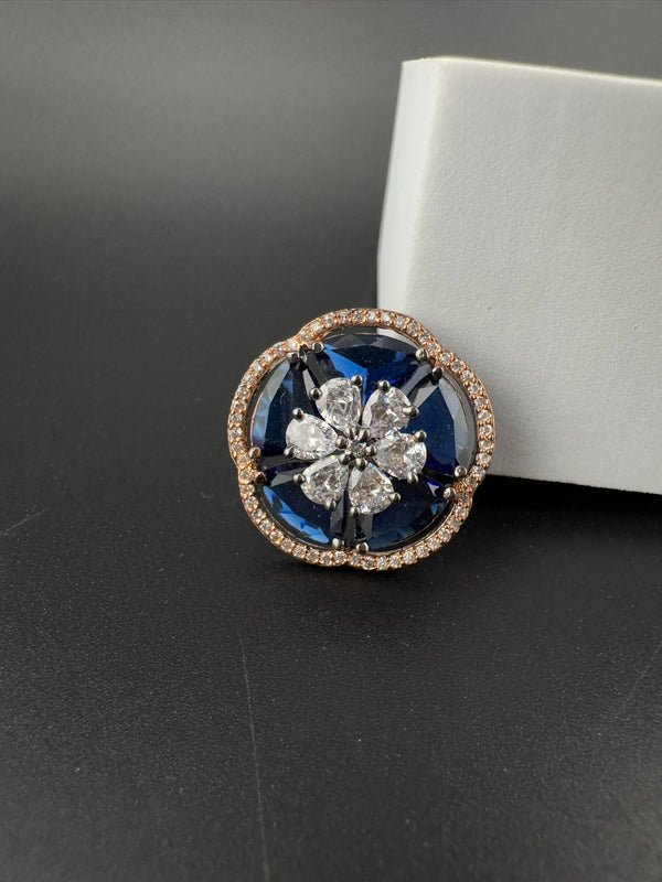 Premium Victorian Adjustable Round Ring in Crystals and Cubic Zirconia in Unique Design