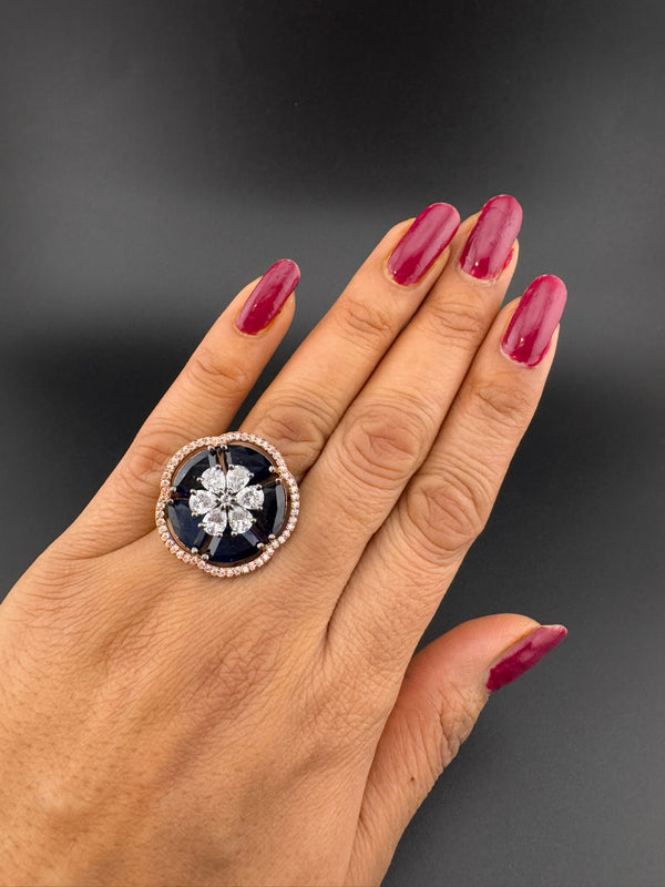 Premium Victorian Adjustable Round Ring in Crystals and Cubic Zirconia in Unique Design