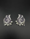 Premium Nano Setting Cubic Zirconia, Crystal stones in Unique setting is designer Inspired Statement Silver colored Stud earrings