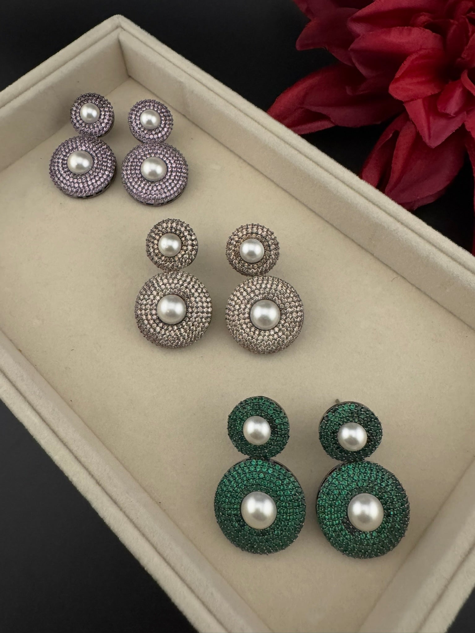 Premium Nano Setting Cubic Zirconia with Pearls is Victorian designer Inspired Statement Drop Dangle earring/Statement Earrings