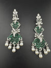 Premium 3D Nano Setting Cubic Zirconia with Pearls is designer Inspired Statement Drop Dangle Long earring