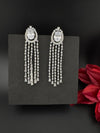 Premium silver color Cubic Zirconia long tassel earrings, high shine
