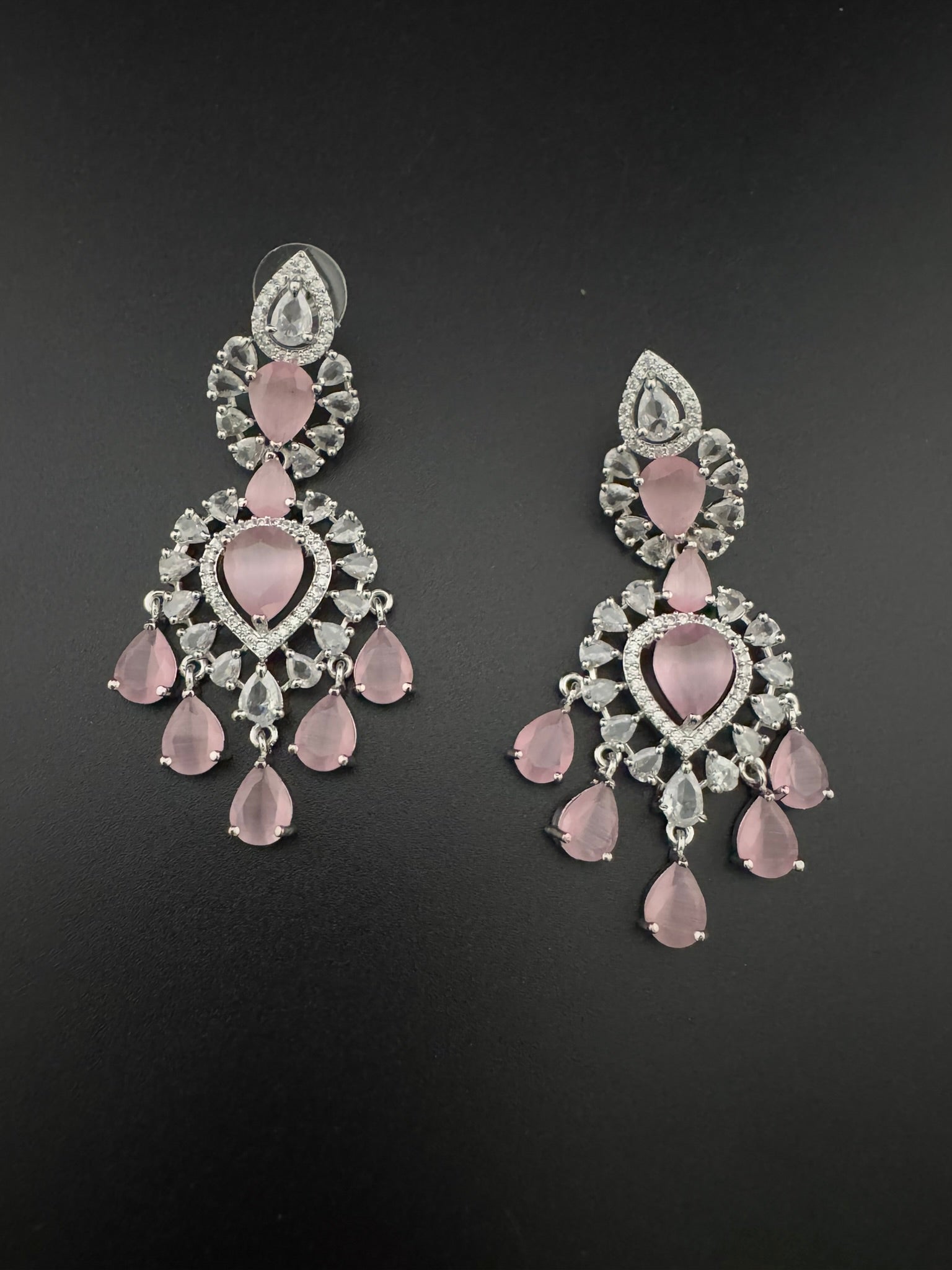 Premium Cubic Zirconia with Crystals and Stones is designer Inspired Statement Drop Dangle Long earring/Chand bali