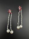 Premium silver color Cubic Zirconia Dangle long earrings with Crystal and Pearls is designer Statement long earrings