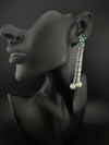 Premium silver color Cubic Zirconia Dangle long earrings with Crystal and Pearls is designer Statement long earrings