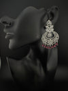 Premium Cubic Zirconia Chandelier chandbali earrings in Crystal stones in silver polish, Long earrings