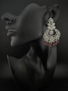Premium Cubic Zirconia Chandelier chandbali earrings in Crystal stones in silver polish, Long earrings