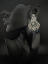 Premium Cubic Zirconia Chandelier chandbali earrings in Crystal stones in silver polish, Long earrings