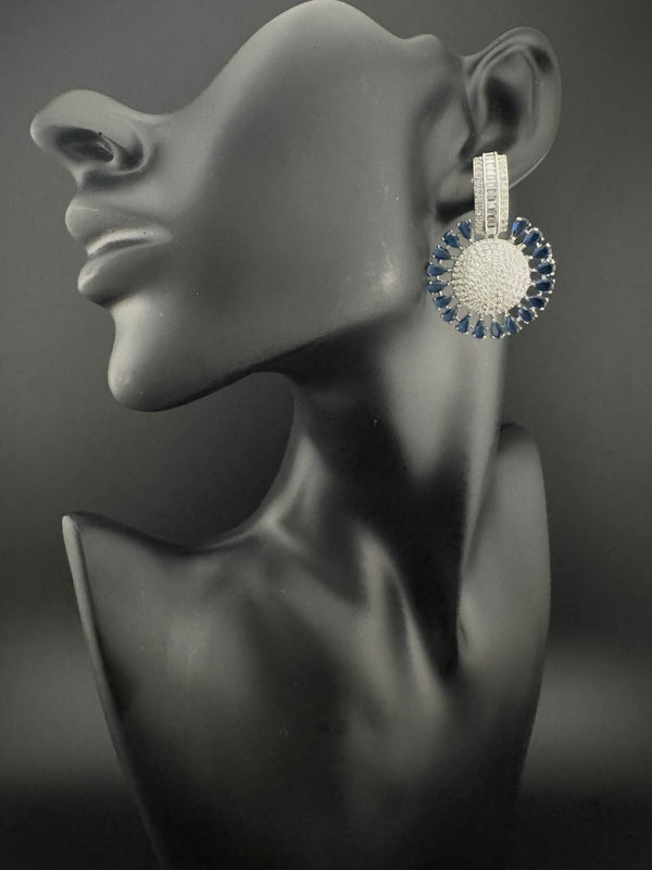 Premium Nano Setting Cubic Zirconia Chandelier earrings in Crystal stones in silver color Statement earrings