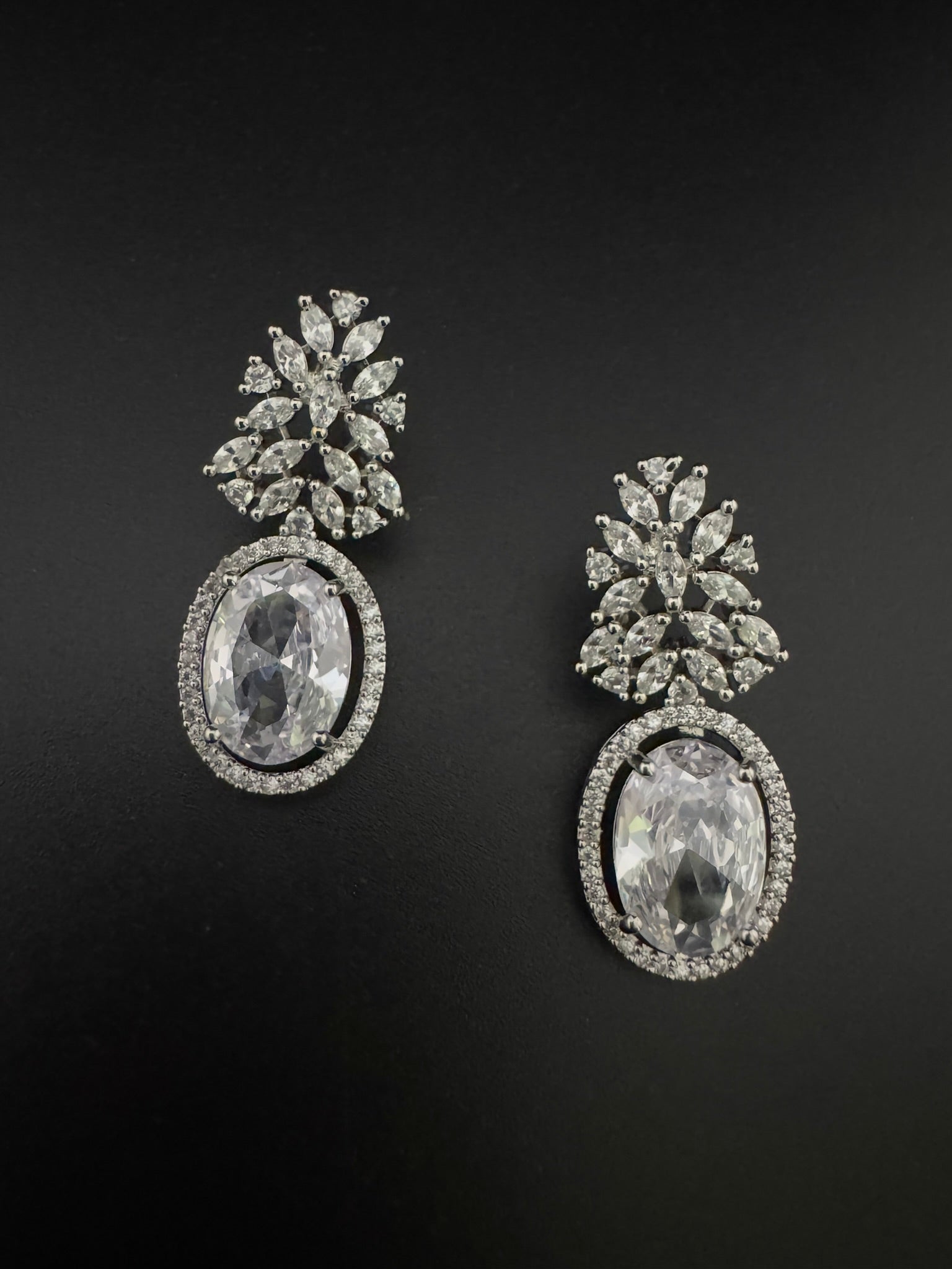 Premium Cubic Zirconia and Crystal stones in silver color earrings