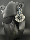 Premium Cubic Zirconia Oversized Chandelier earrings in stones in silver color is designer Inspired Long Statement earrings