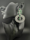 Premium Cubic Zirconia Oversized Chandelier earrings in stones in silver color is designer Inspired Long Statement earrings