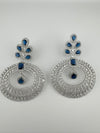 Premium Cubic Zirconia Oversized Chandelier earrings in stones in silver color is designer Inspired Long Statement earrings