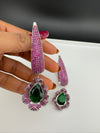 Leaf style Premium Cubic Zirconia, Crystal, Natural stone in silver color Long earrings