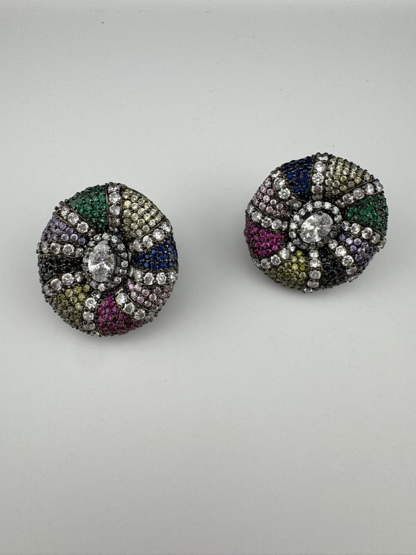 Premium Nano Setting, Cubic Zirconia Oversized stud with Crystals designer Inspired Statement earrings