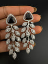 Leaf style Premium Cubic Zirconia, Crystal, Natural stone in silver color Long earrings