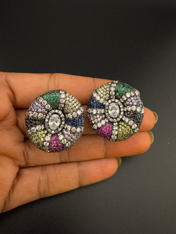 Premium Nano Setting, Cubic Zirconia Oversized stud with Crystals designer Inspired Statement earrings
