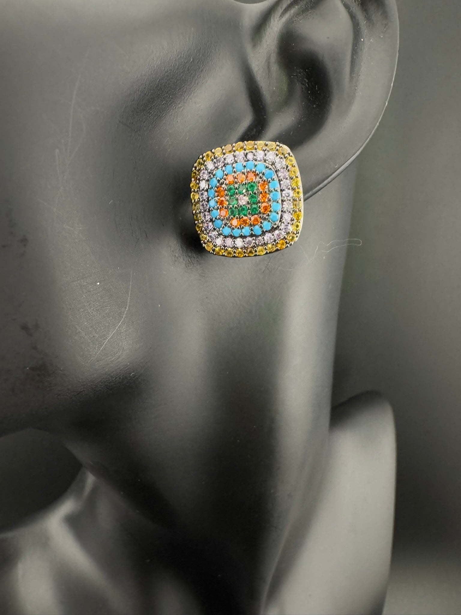 Premium Nano Setting Cubic Zirconia is Victorian designer Inspired Statement Square Stud earring