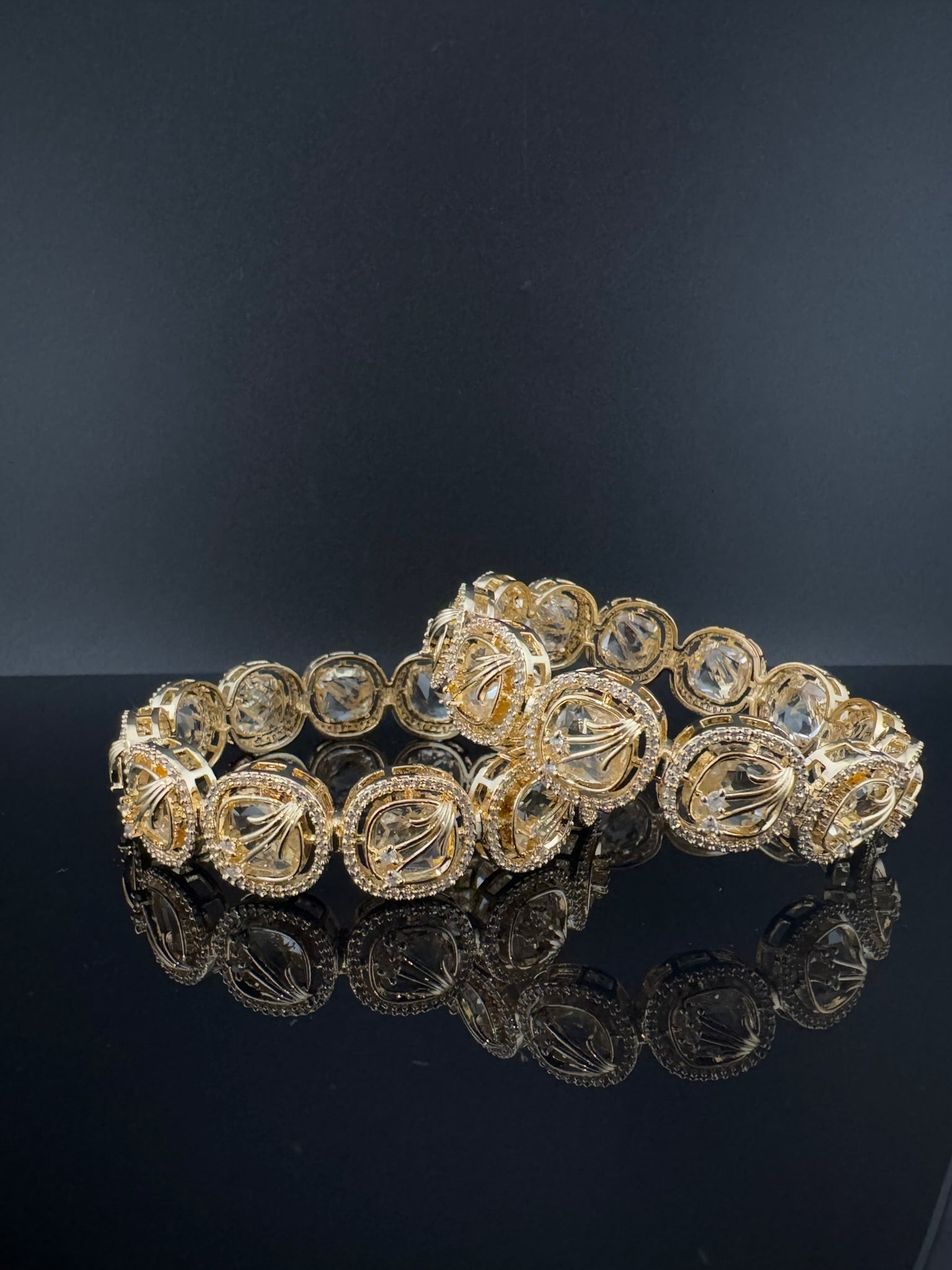 Gold and Silver Cubic Zirconia bangle is Designer inspired bangles set of 2/Indian Kada set
