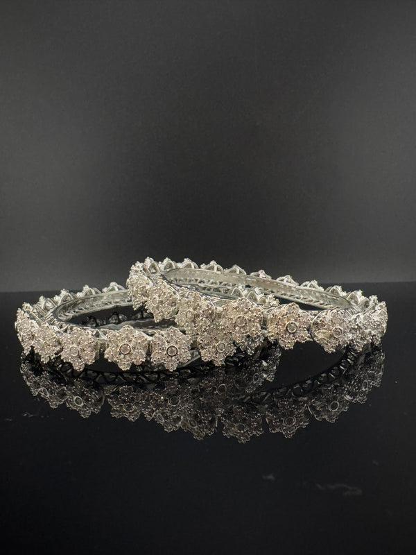 Silver Crystal and Cubic Zirconia bangle is Designer inspired bangles set of 2/Indian Kada set