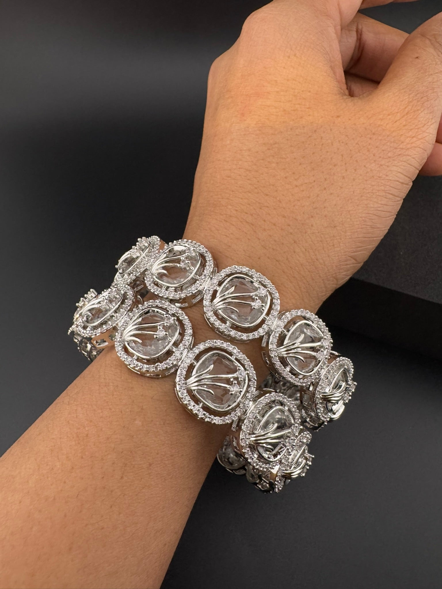 Gold and Silver Cubic Zirconia bangle is Designer inspired bangles set of 2/Indian Kada set