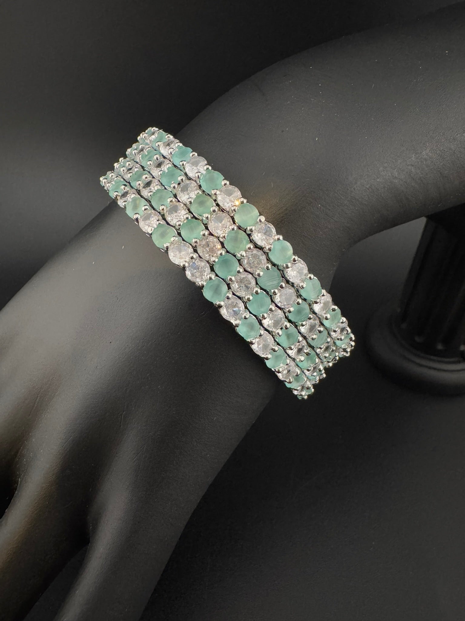 Gold and Silver Cubic Zirconia bangle is Designer inspired bangles set of 4/Indian Kada set