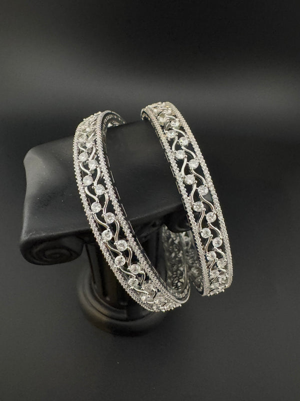 Silver Crystal and Cubic Zirconia bangle is Designer inspired bangles set of 2/Indian Kada set