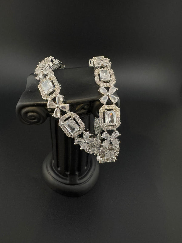 Silver Crystal and Cubic Zirconia bangle is Designer inspired bangles set of 2/Indian Kada set