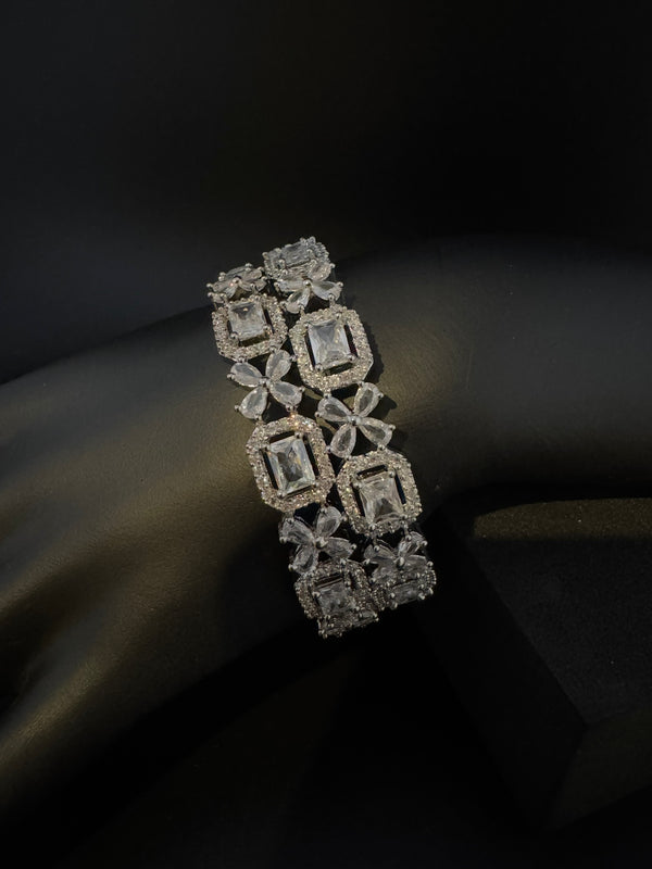 Silver Crystal and Cubic Zirconia bangle is Designer inspired bangles set of 2/Indian Kada set