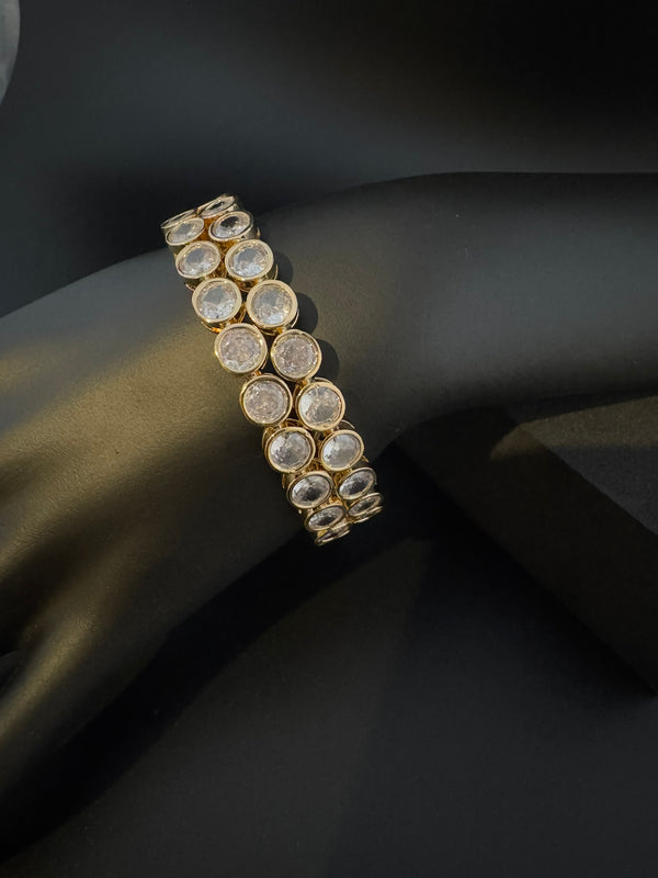 Gold Polki and Cubic Zirconia bangle is Designer inspired bangles set of 2