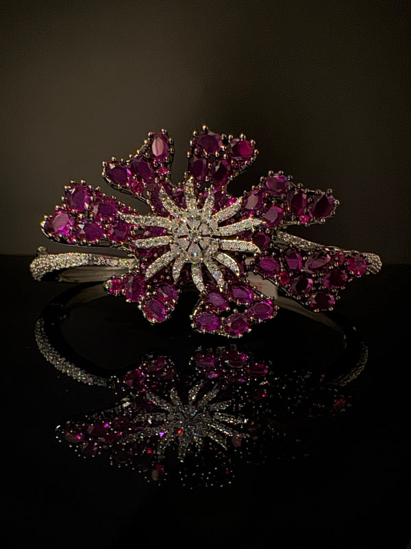 Single Silver Openable Designer bracelet with crystal stones, Cubic Zirconia, pearls in unique setting/single bangle/Fits size upto 2.6"