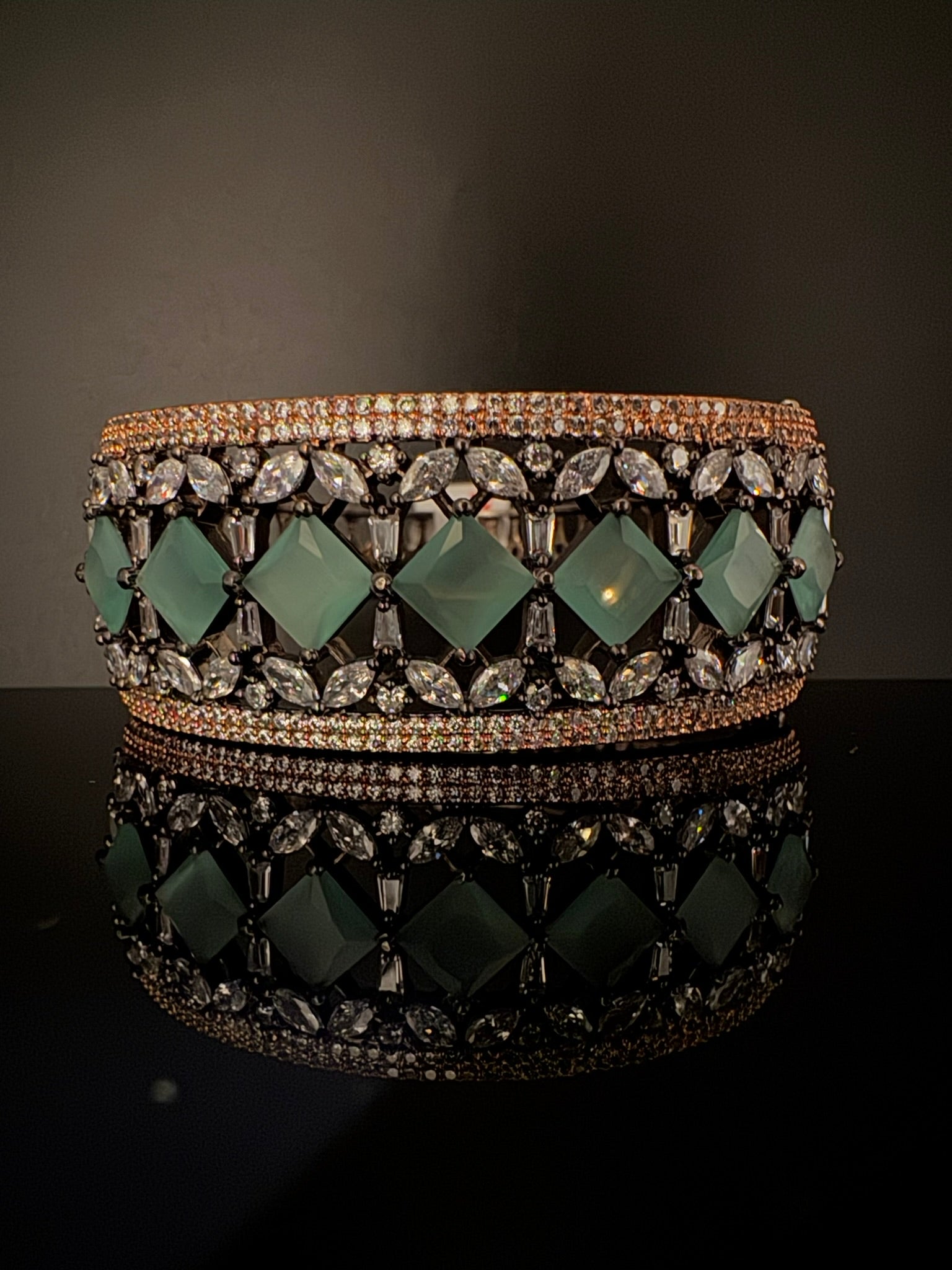 Single Victorian Openable Designer bracelet with crystal stones, Cubic Zirconia in unique Nano setting/single bangle/Fits size upto 2.6"
