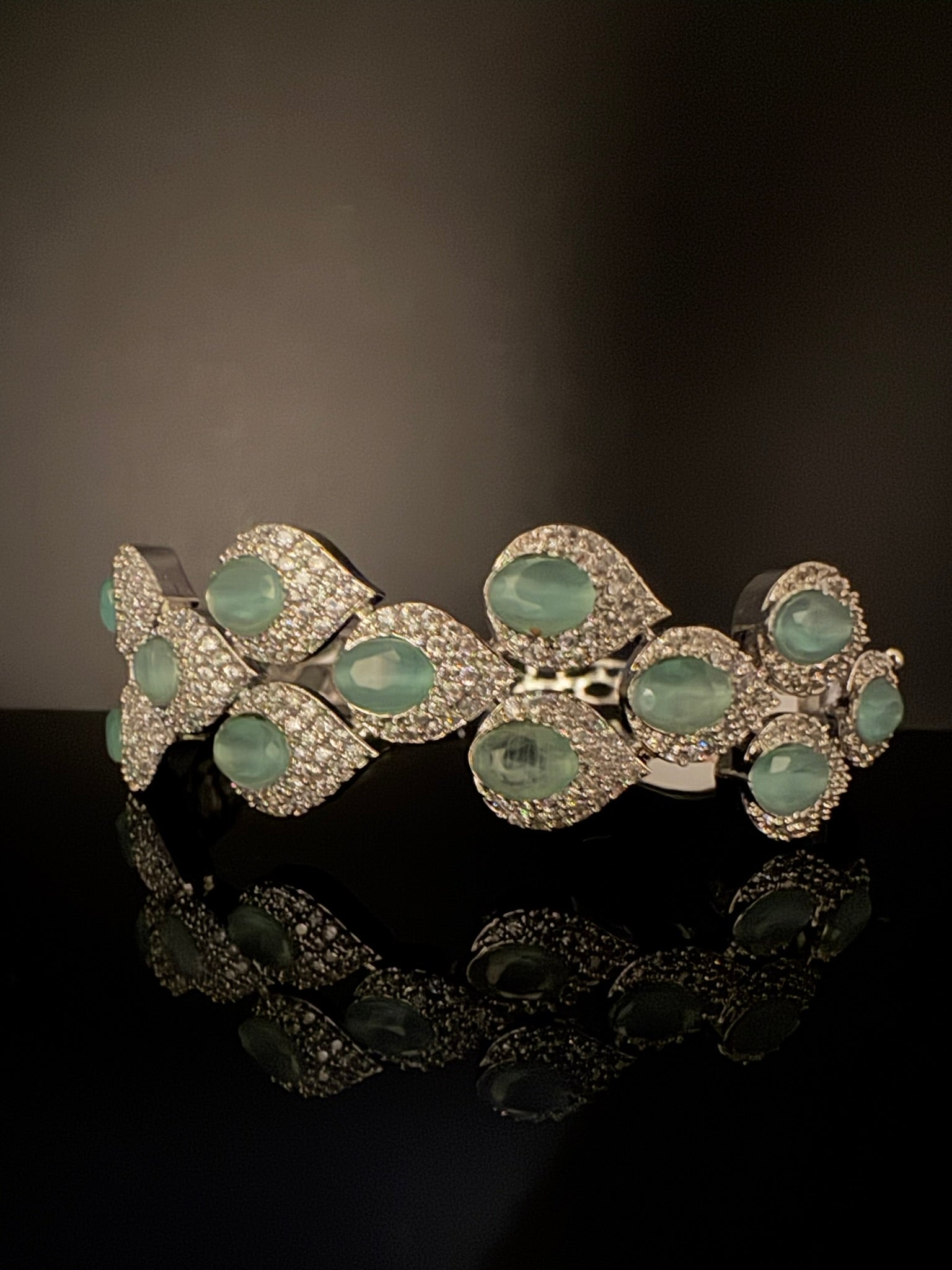 Openable Stone and Cubic Zirconia Bracelet Designer inspired Bracelet bangle Fits upto 2.6" wrist size