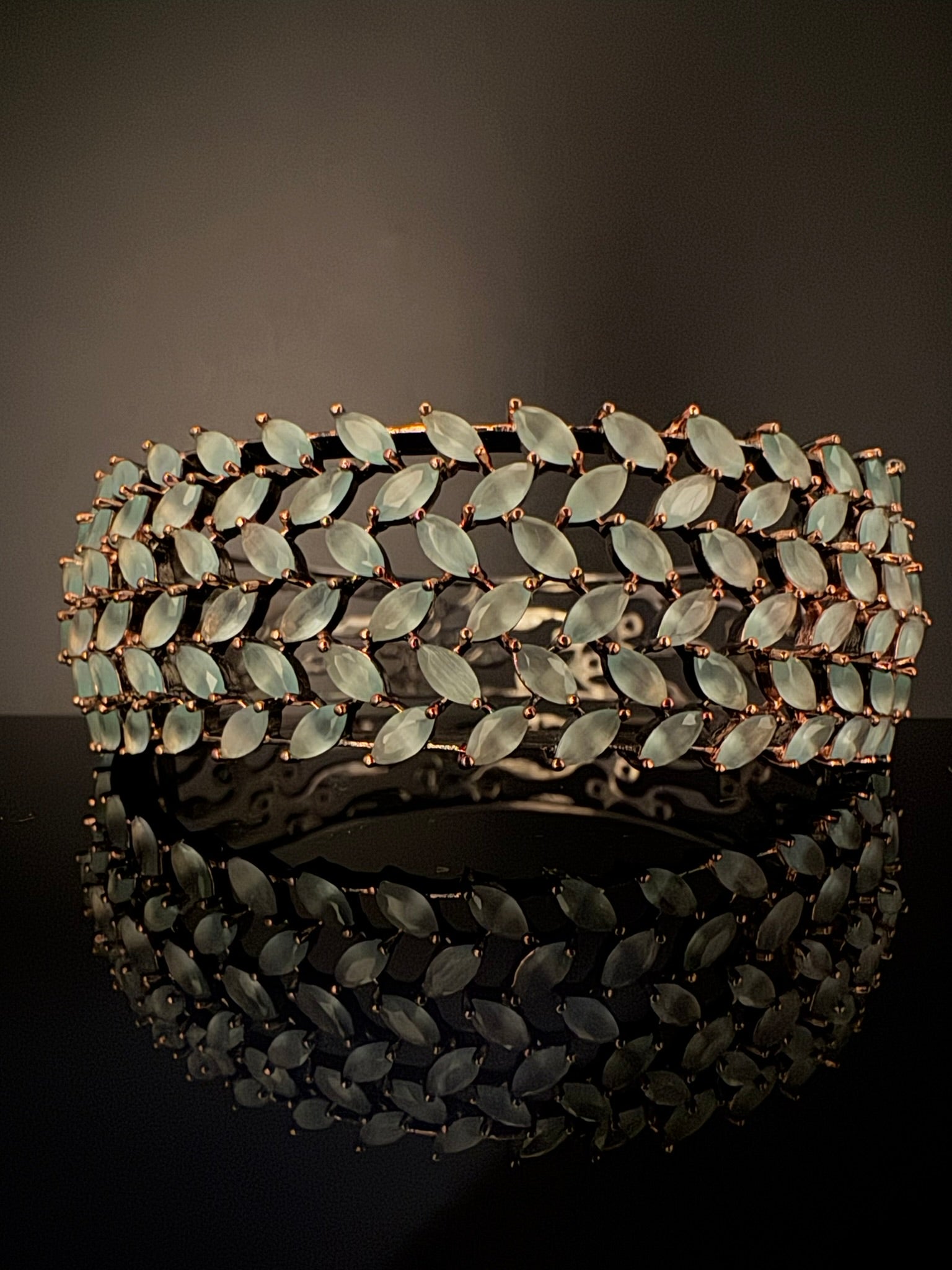 Openable Broad Stone and Cubic Zirconia Bracelet Designer inspired Bracelet bangle Fits upto 2.6" wrist size